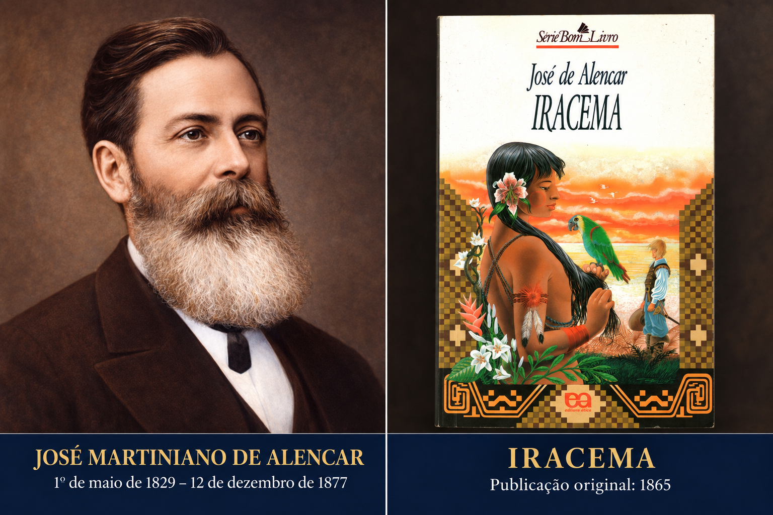 José de Alencar e a capa de Iracema lado a lado